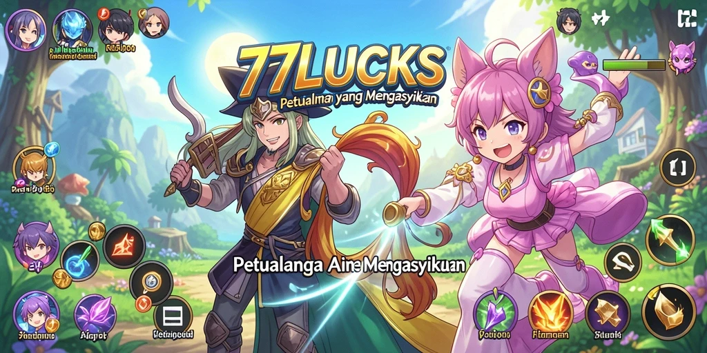 Gameplay 77LUCKS penuh aksi dan karakter Anime yang beragam.
