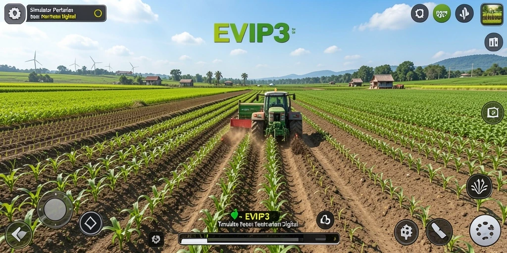 Tampilan gameplay EVIP3 dengan aktivitas pertanian yang menarik.