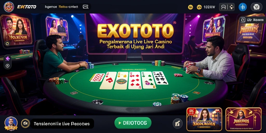 Screenshot gameplay EXOTOTO yang menampilkan dealer langsung di meja permainan.