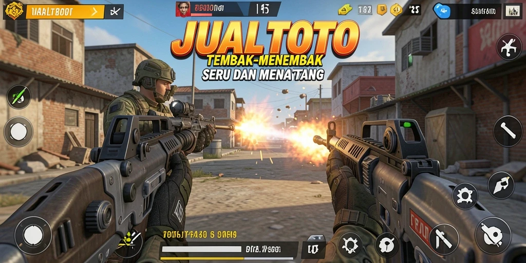 Tampilan gameplay seru di JUALTOTO dengan aksi tembak-menembak intens.