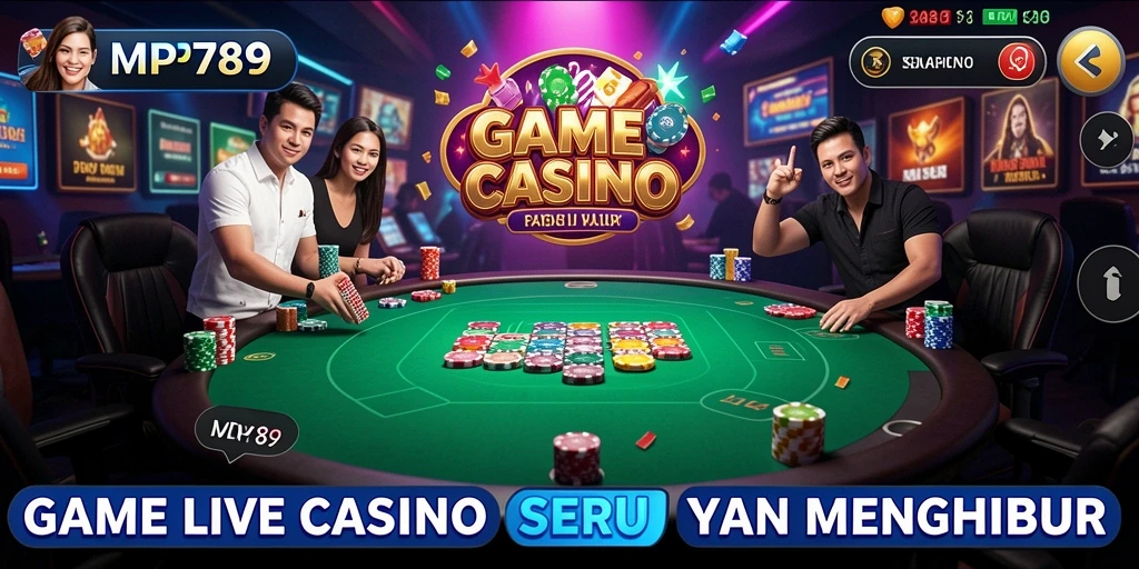 Tangkapan layar permainan MVP789 menampilkan dealer dan pemain berinteraksi dalam suasana Live Casino.