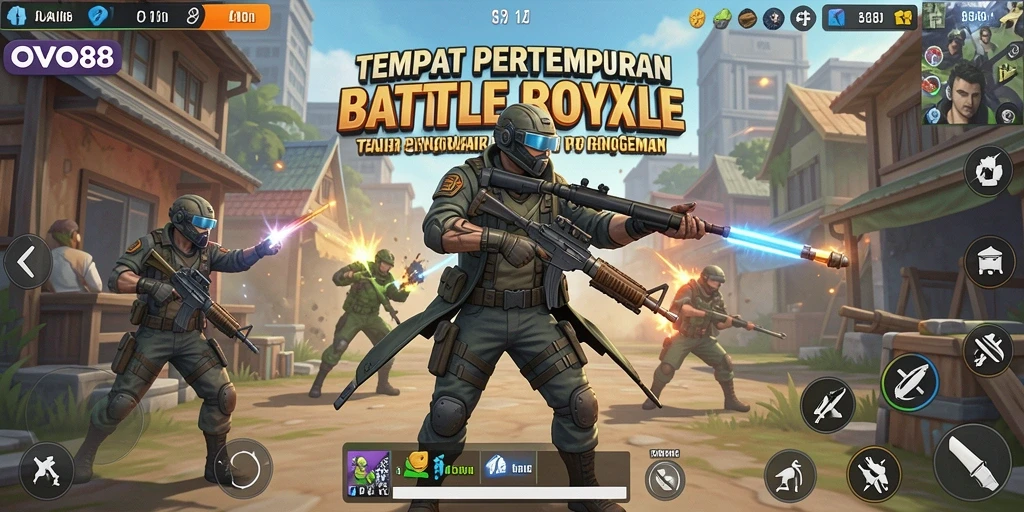 Tangkapan layar OVO88 menampilkan aksi seru di arena Battle Royale.