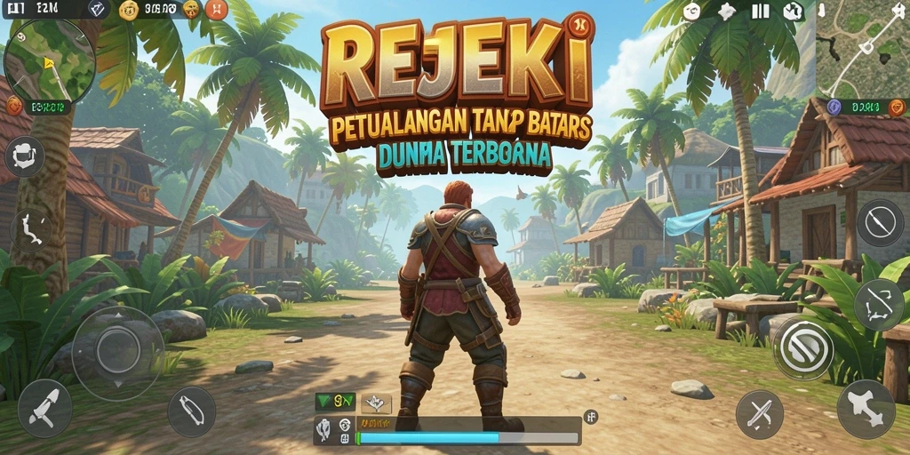Menampilkan aksi seru dalam dunia terbuka REJEKI.