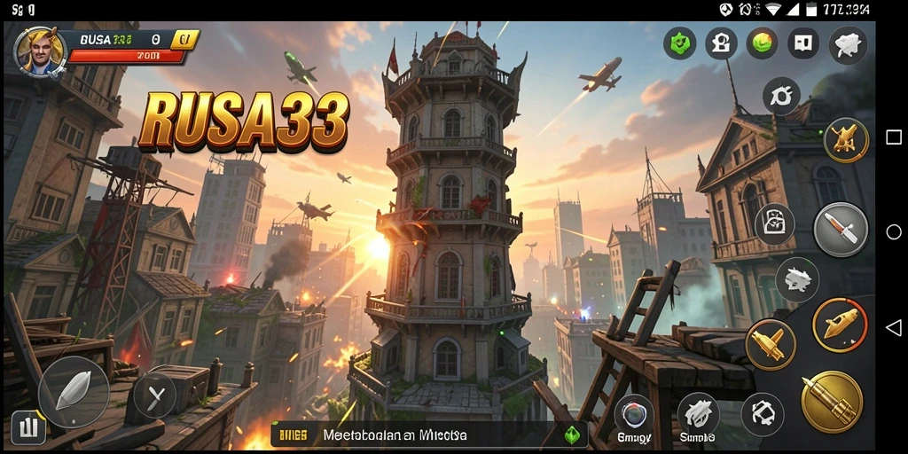 Screenshot gameplay RUSA33 menunjukkan aksi pertahanan menara yang seru.