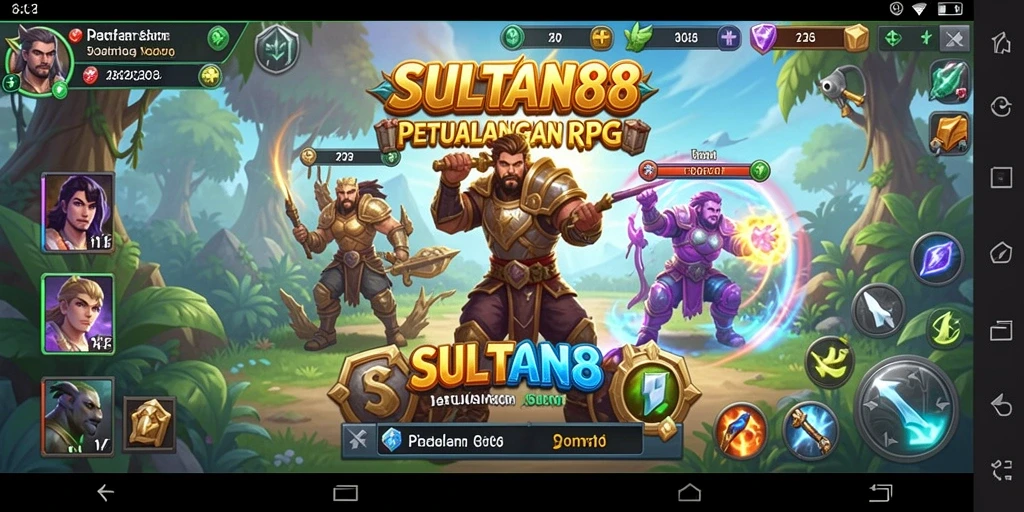 Screenshot SULTAN88 menampilkan karakter yang beraksi di medan perang RPG.